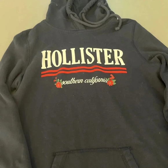Hollister Mens S Pullover Long Sleeve Hoodie Sweatshirt Navy - Picture 2 of 4